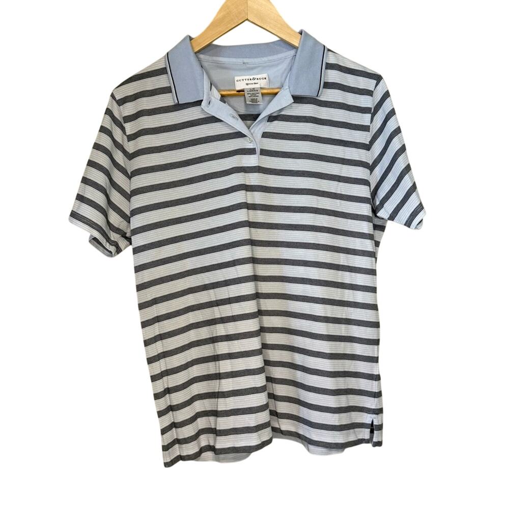 Cutter & Buck Women’s  Polo Shirt - Cotton Light Blue and Gray Stripes Large
